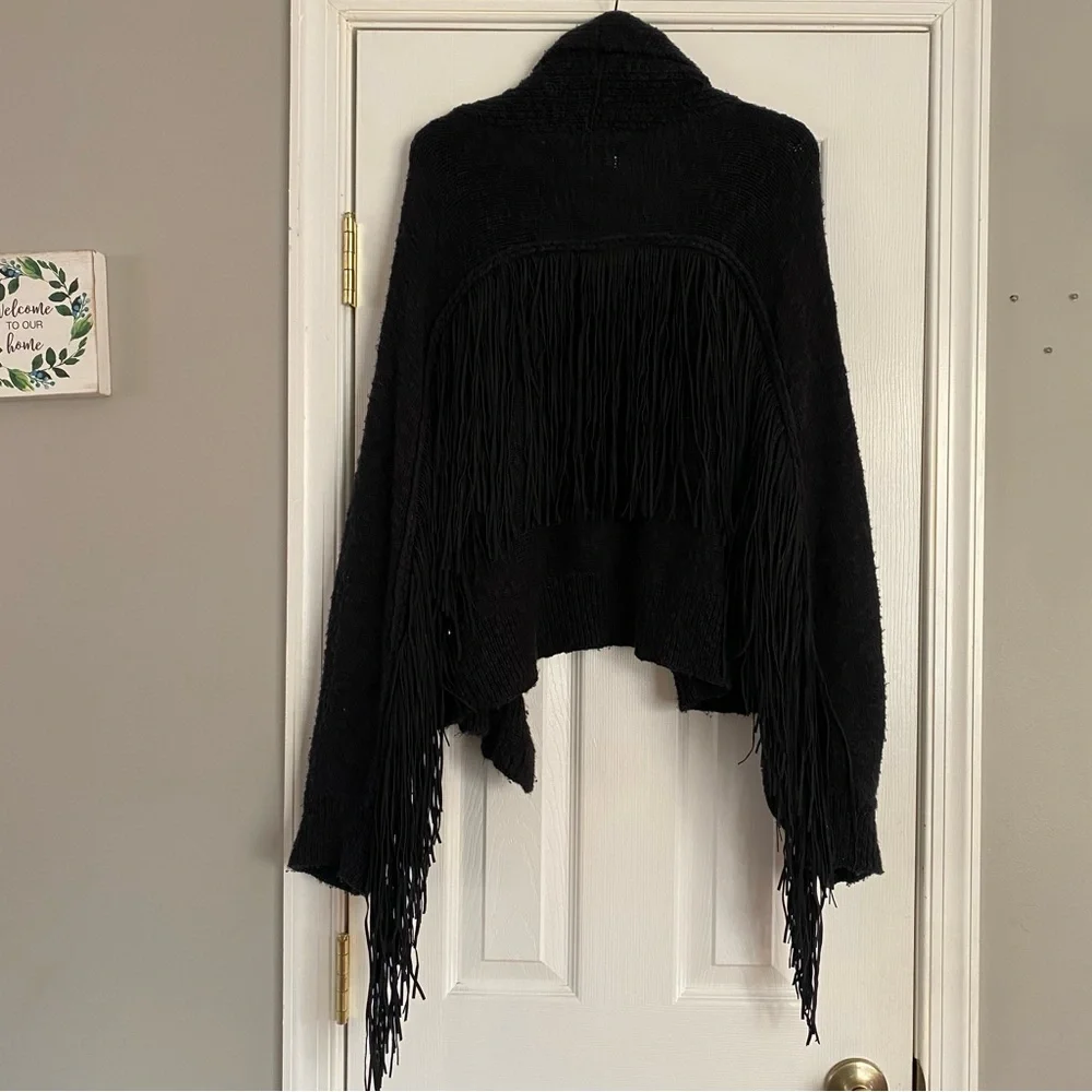 Wildfox Fringe Marishka Cardigan Cotton Rich Knit Sweater Small Black